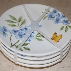 MAXCERA SPRING COLLECTION FLORAL BUTTERFLY APPETIZER PLATES - NEW - S/4